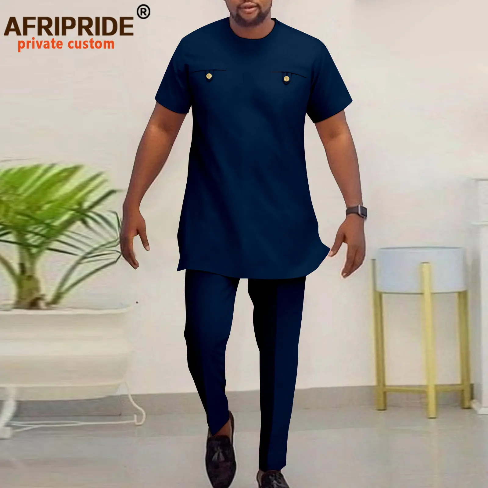 Men Tracksuit African Clothing Short Sleeve O-neck Shirts and Pants 2 Piece Set Dashiki Outfits Sports Suit Blouse A2316006