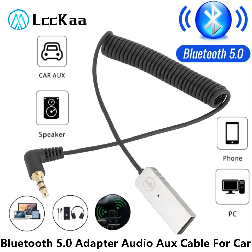 

LccKaa Bluetooth 5.0 Adapter Dongle USB to 3.5mm Jack Car Audio Aux Bluetooth 5.0 Handsfree Kit For Car Receiver BT transmitter