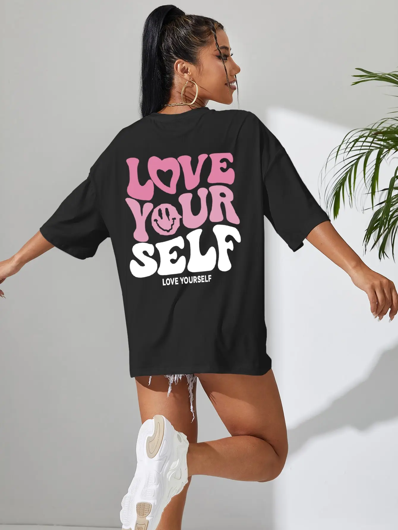 

Женская футболка с надписью Love Your Self, Повседневная дышащая футболка из мягкого хлопка с коротким рукавом, лето