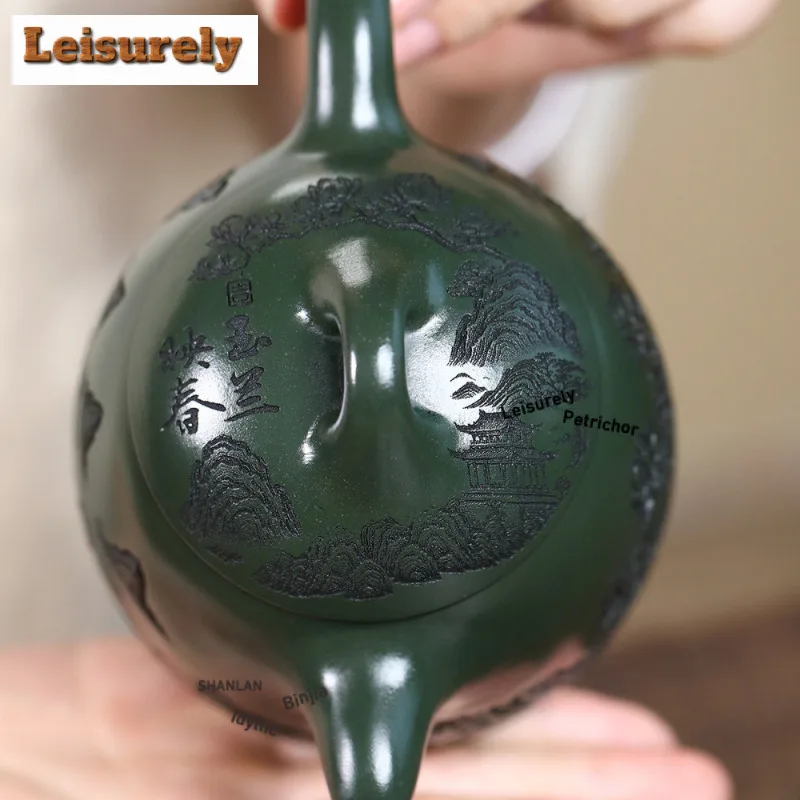 400ml Luxury Yixing Purple Clay Teapots Master Handmade Qin Quan Pot Raw Ore Green Mud Kettle Chinese Zisha Tea Set For Tea Gift