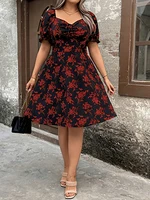 Plus Size Floral VNeck Dress Short Sleeve A-Line Midi Effortlessly Elegant for Day to Night Daily Wear - Image 5