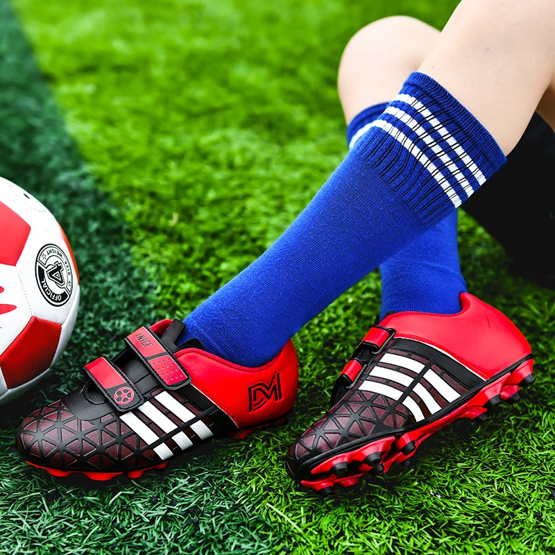 Children's Football Boots Long Spike Hook & Loop Futsal Shoes TF Turf Soccer Shoes Kids Sneakers Size 28-38 football shoes