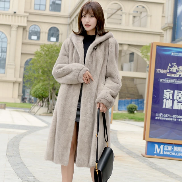 Women Fur Coat Winter 2022 Real Mink Fur Jacket Hooded Luxury