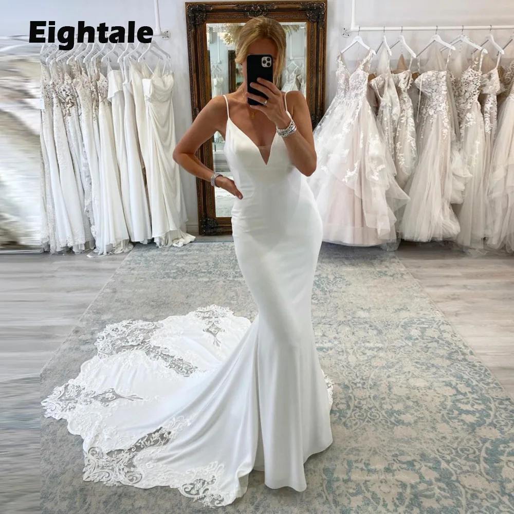 

Eightale Boho Wedding Dress Backless V-Neck White Ivory Mermaid Lace Court Train Long Vestido De Novia Bridal Gown For Women