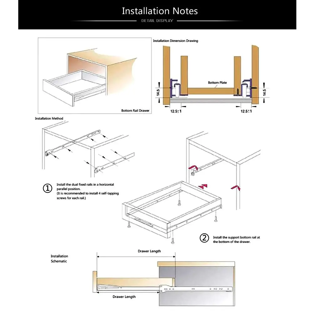 Drawer Track Chute Two Section Type Mute Computer Table Cabinet Chute Roller Slides For Wooden Drawers 1Pair 10/12/14/16in drawer slides