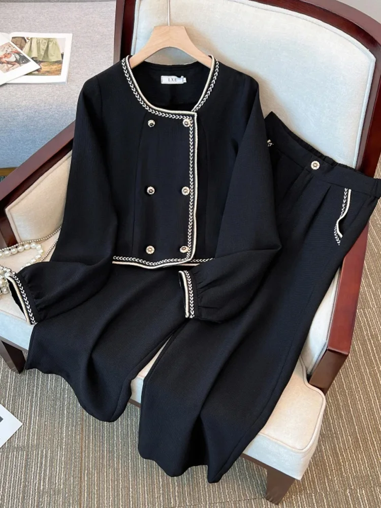 

Large Size 2023 Autumn Woman Bomber Jackets Pants Set Female Casual Simple Jackets Coats Ladies Chic Long Sleeve New Outerwear
