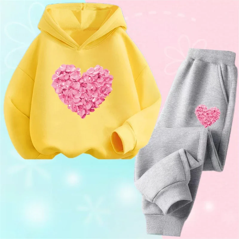 thumbnail image 1 of Conjunto de 2 piezas de sudadera con capucha y pantalones informales para niñas, trajes deportivos para adolescentes, conjuntos de estilo coreano para niños, conjuntos de ropa para bebés bonitos, 1 of 4