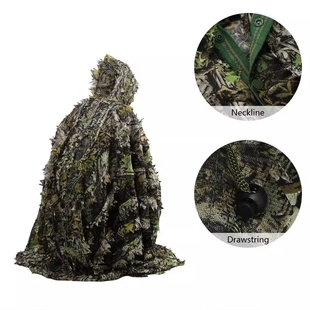 3D Camouflage Leafy Leaves Clothing Jungle Woodland Hunting Camo Poncho Cloak