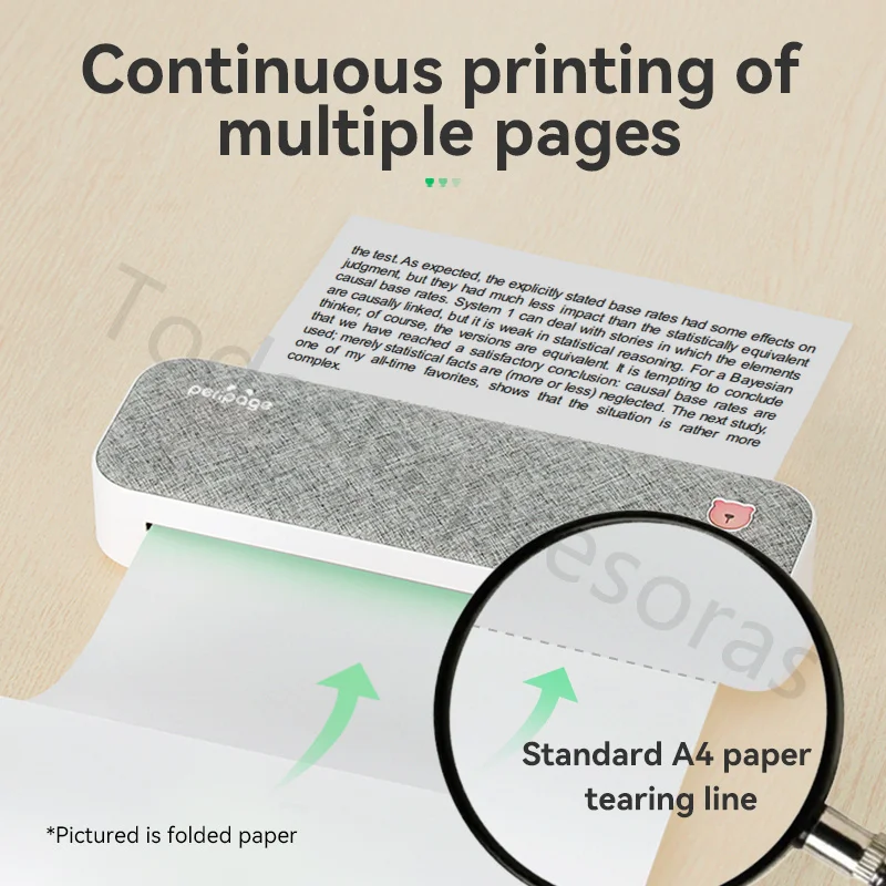 PeriPage A4 미니 프린터, 빠른 건조 및 장시간 보관, 연속 열 용지 100 시트, 접은 열 용지, Papel Termico