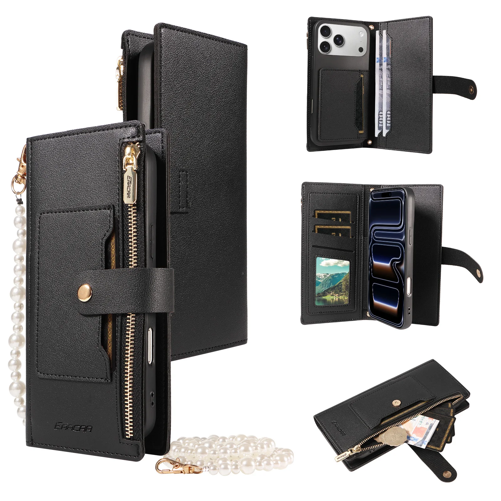 Leather Phone Case with Magnetic Buckle, Multi-Card Slots, Wallet & Stand