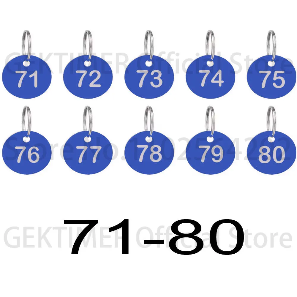 לוח מספרים מתכתי בצבע כחול עם תגי מספרים עגולים בצורת מעגל למפתחות ולוחות מספרים