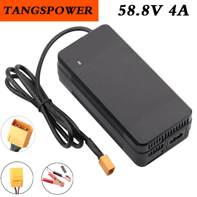 58.8V 4A Lithium Battery Charger AC Adapter Power Supply for 14S 51.8V 52V  Batteries Pack DC XT60 Plug