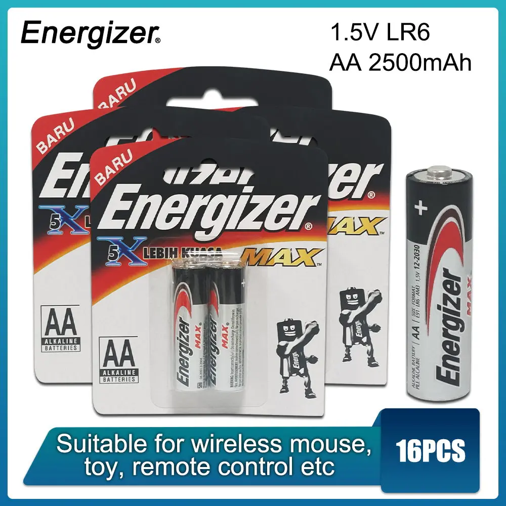 16PCS New Energizer AA Battery 1.5V LR6 AM3 MN1500 Alkaline Batteries For Flashlight Mouse