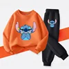 Long Sleeved Children's Pullover Long Pant Two Piece Sets Spring New Boys' Hoodies Set Kids Breathable Sweatsuit Disney Stitch 6