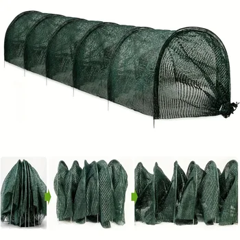 10-Foot Durable Metal Frame Garden Tunnel Greenhouse with Shade Netting and Plastic Cover for Plant Protection
