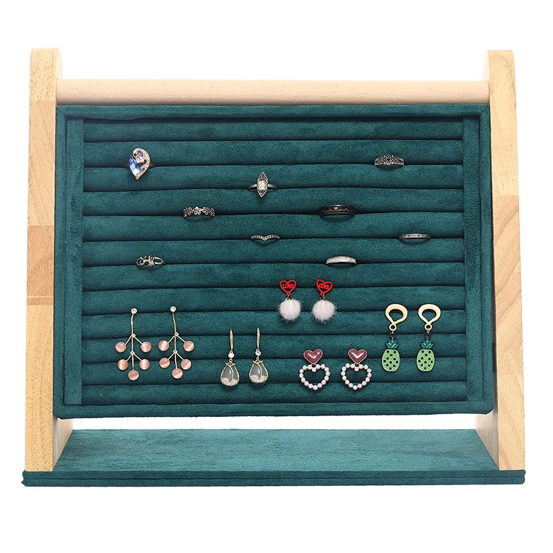 Bamboo Beige Jewelry Rings Display Holder Rack Display Stand Tray Ring Organizer Ring Display Storage Tray for Drawer