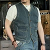 Men's Striped Denim Vest V-neck Slim Fit Western Classic Style Waistcoat 2