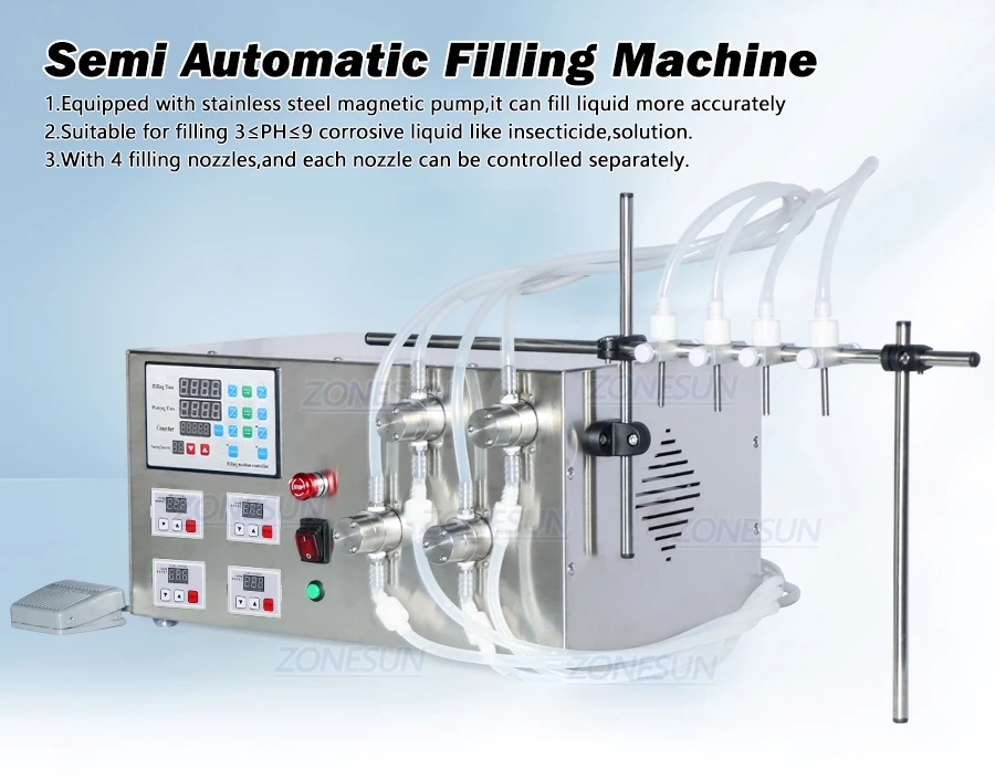 ZONESUN ZS-YTMP4S Automatic Four Heads Essential Oil Ink Cosmetic Liquid Water Bottle Magnetic Pump Filling Machine