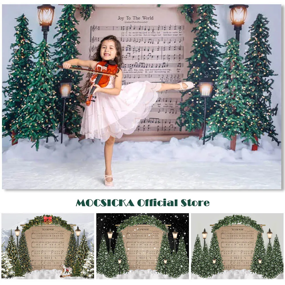 

Christmas Tree Backdrop Sheet Music Holiday Symphony Photography Background Winter Snow Kids Birthday Portrait Photoshoot Props