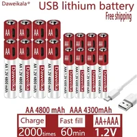 AA + AAA USB charging 1.2V AA 4800mAh rechargeable lithium battery remote control mouse toy battery 1