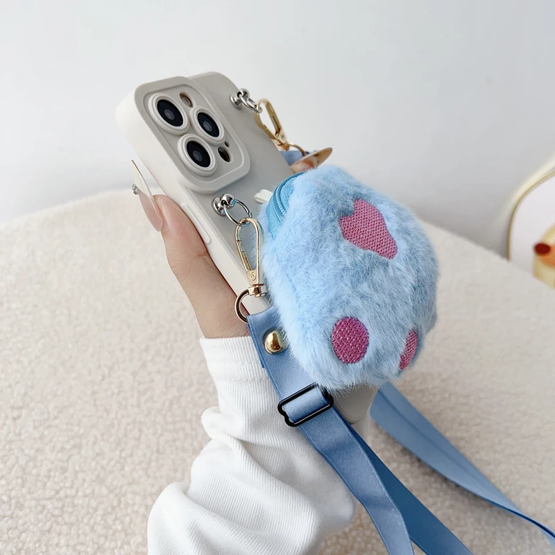 Plush Cat Paws Wallet Case with Rope - Enhanced Design