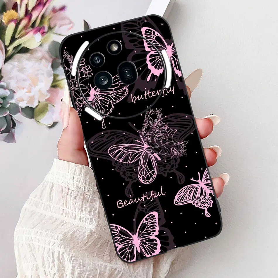 Elegant Butterfly Cat Printed Black Silicone Soft Phone Case