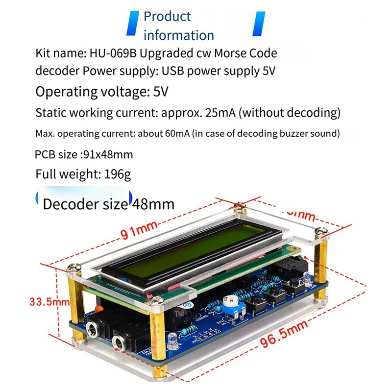 Upgraded HU-069B CW Morse Code Decoder Trainer Parts Electronic DIY Circuit Board Welding Practice Kit 6