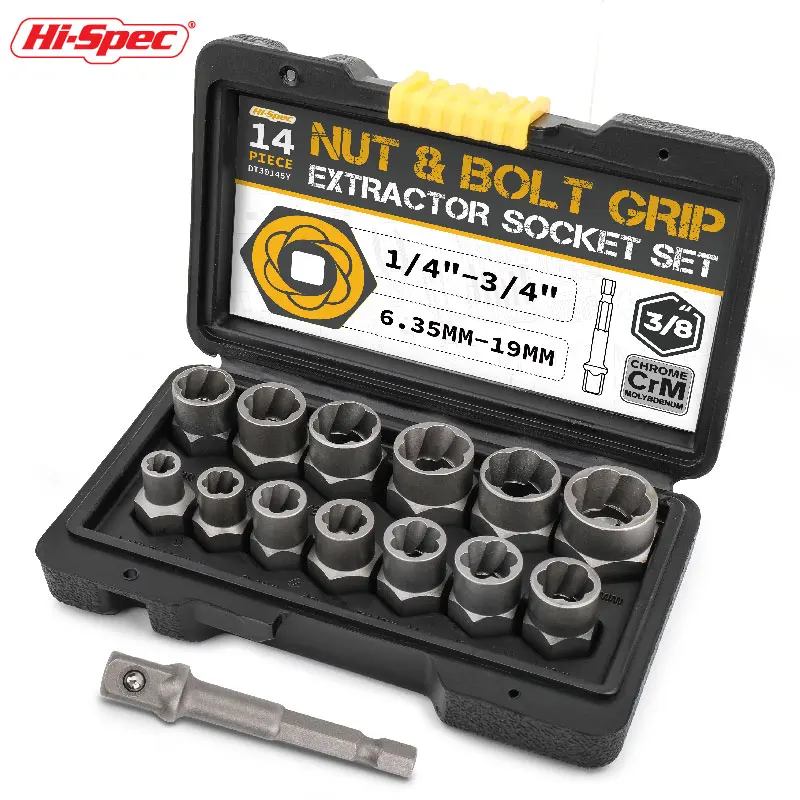 Hi-Spec 14pc Nut and Bolt Extractor Damaged Impact Socket Tool Set Remover Set Bolt Nut Removal Socket Tool 3/8 Inch 28pcs impact damaged remover nut screw extractor socket removal tool