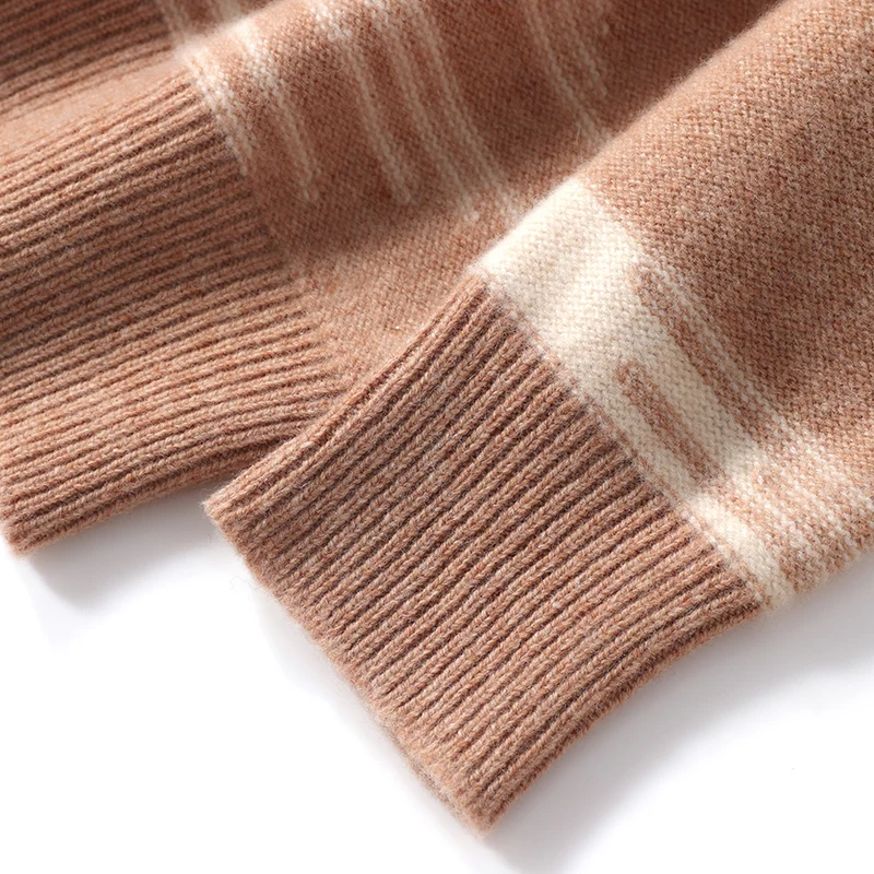 New Autumn Winter Thick Warm Cashmere Sweater Men's Round Neck Knitted Pullover 100% Merino Wool Contrasting Menswear 4