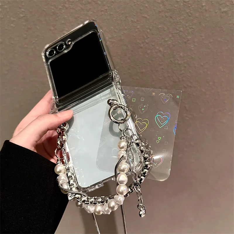 Luxurious 3-in-1 Gradient Pearl Bracelet Clear Case