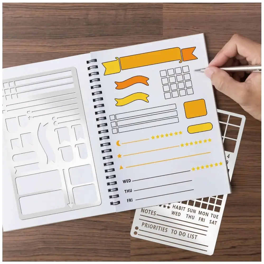 빈티지 스테인리스 스틸 템플릿 자, DIY 북마크 자, 휴대용 양면 템플릿 플래너 스텐실, 스크랩북용