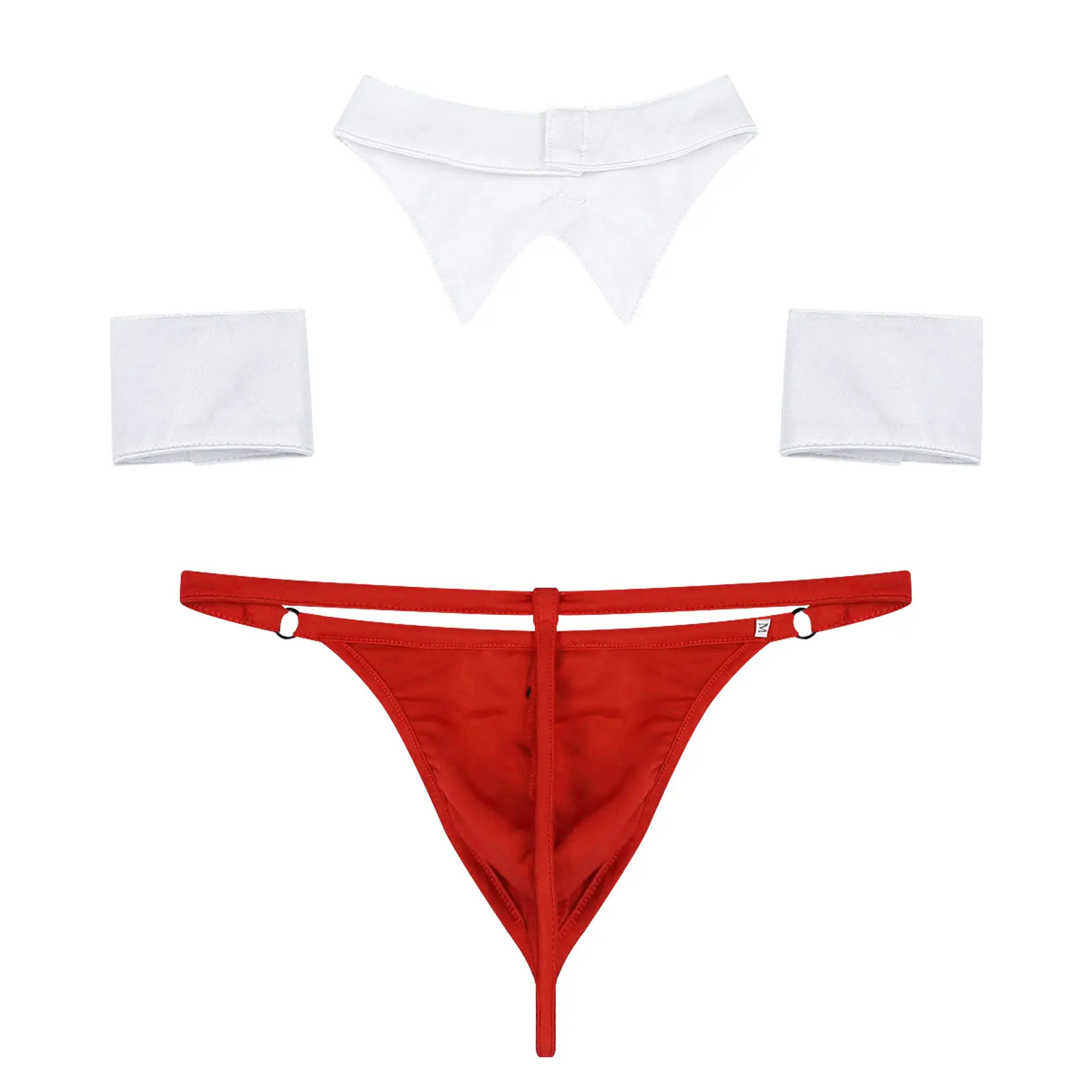 Mens Waiter Tuxedo Sexy Cosplay Outfit Lingerie Open Back Tuxedo G-string Thong Underwear with Bow Tie Collar And Bracelets 3Pcs men costume accessories,men lingerie set