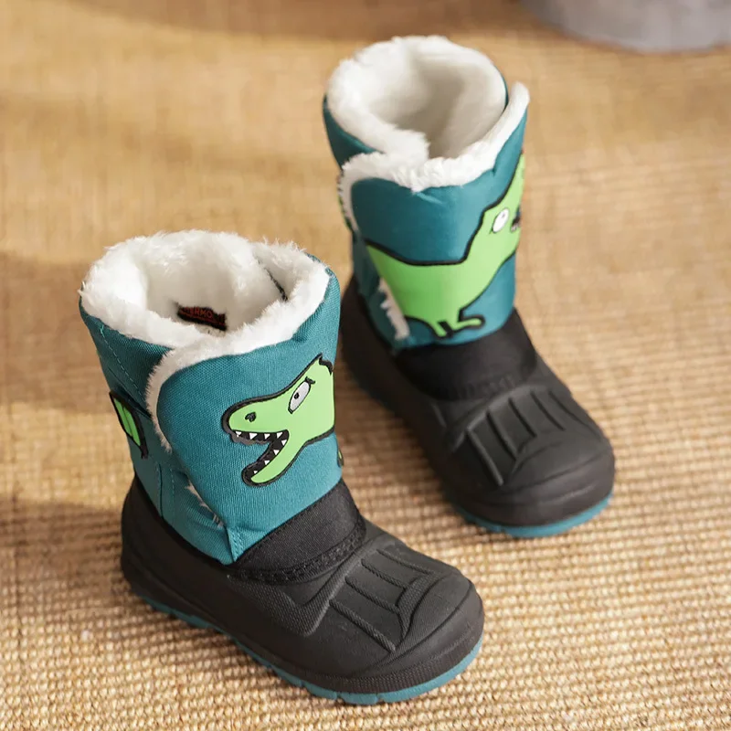 Winter Children High Snow Boots Baby Cartoon Dinosaur Cute Boots Boys Waterproof Anti-slip Ski Boots Girls Fashion Cotton Shoes 4pcs water toys fashion one key operating gift cute dinosaur water fight toys beach toy water shooter toys water toys