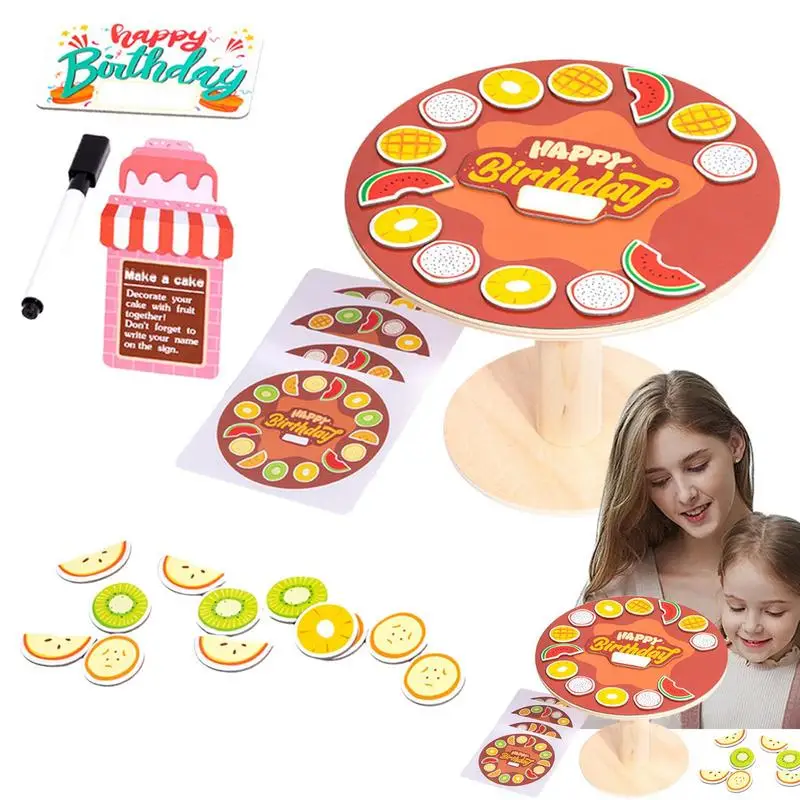 

Игрушечный торт, фруктовая игрушка, магнитная наклейка, набор для торта на день рождения, магнитные наклейки, фруктовый торт с деревянной подставкой, образовательные фрукты, магнитные