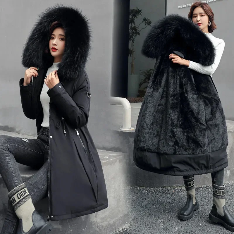 

2022 New Women Winter Jacket Snow Wear Long Parkas Fur Hooded Clothing Female Fur Lining Thick Fashion Jacket Parka Winter Coat