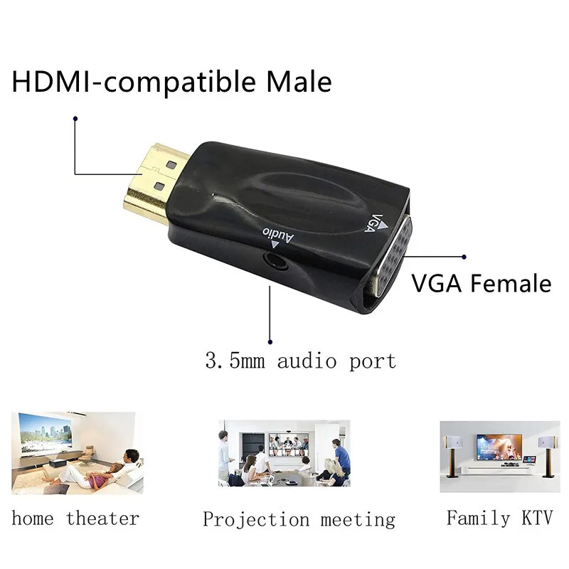 Adaptateur HDMI mâle vers VGA F + Audio jack3.5 mm - 15 cm