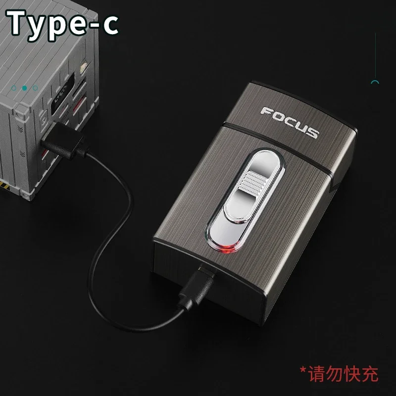 Type-C Rechargeable Upgraded Version Cross Double Arc Pulse Cigarette Lighter Cigarette Box Cool LED Lights 20 Pieces Cigarette