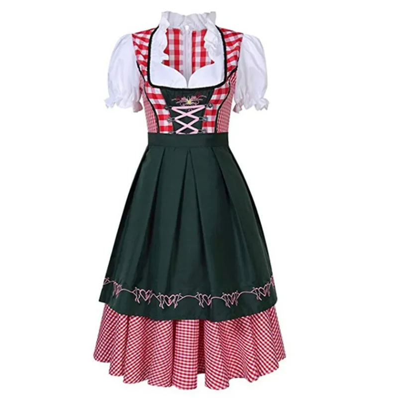 German Plaid Dirndl Dress Oktoberfest Costume for Adult Women Halloween Cosplay Fancy Party cosplay costume