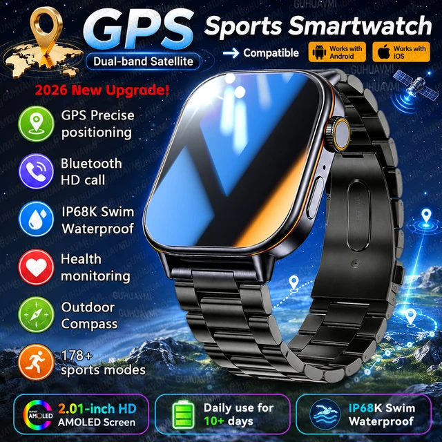 Nouvelle montre connectée militaire 2026 avec GPS double bande, boussole, étanchéité IP68K, appels Bluetooth, moniteur de fréquence cardiaque, montre de sport intelligente pour iOS et Android 1