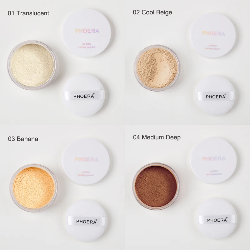 PHOERA 4 Color Matte Oil Control Loose Face Powder Facial Whitening Brighten Skin Concealer Repair Makeup