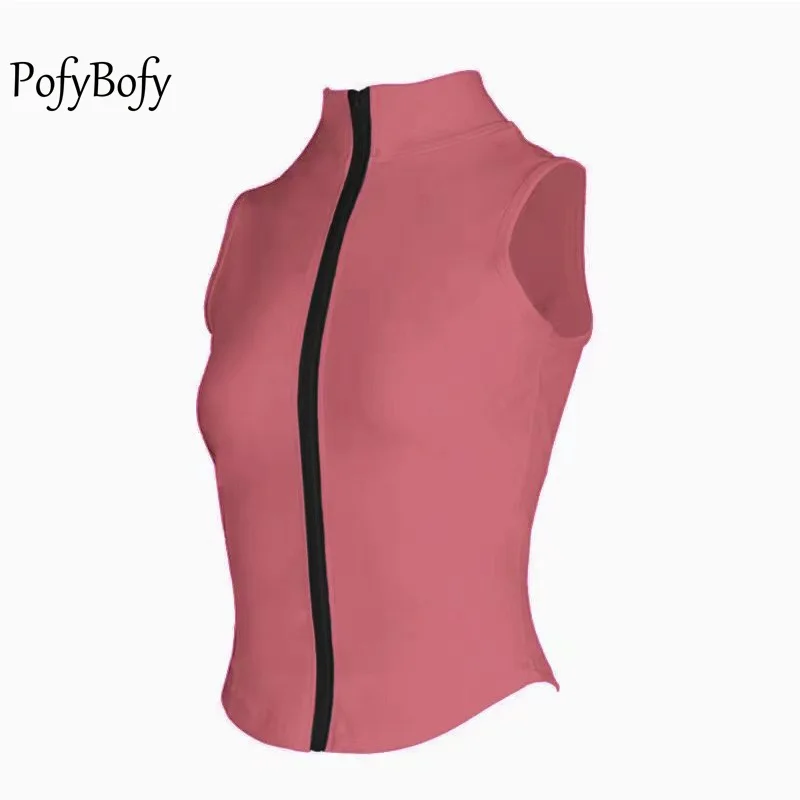 Stand Collar Sleeveless Jacket Women Yoga Sportwear