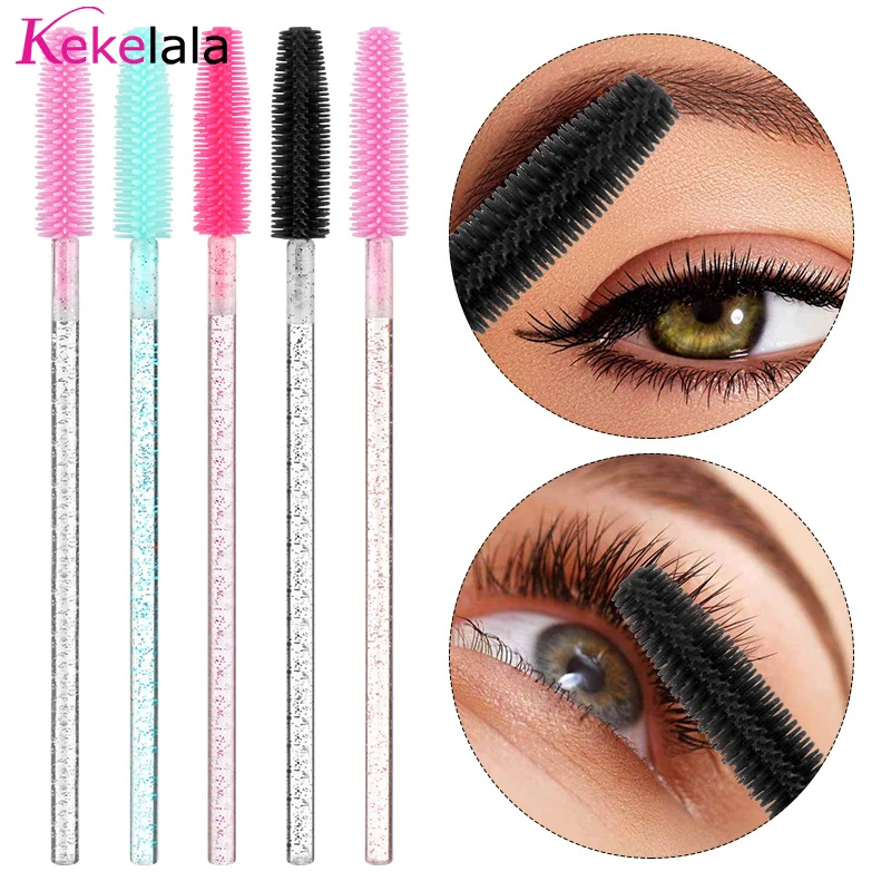 50 pcs Silicone Crystal Mascara Wands Applicator Disposable Eyelash Brushes Comb For Women Makeup Spoolie Brush Beauty Tools
