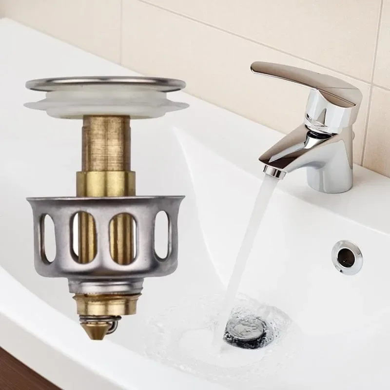 Tapón de lavabo de baño para lavabo, prensa, antiobstrucción, latón, acero  inoxidable, tapón de drenaje para lavabo