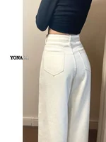 White Slim Straight Leg Jeans Women's plus Size High Waist Loose Slimming Drapey Wide Leg Long Trousers Commute Sle Waed