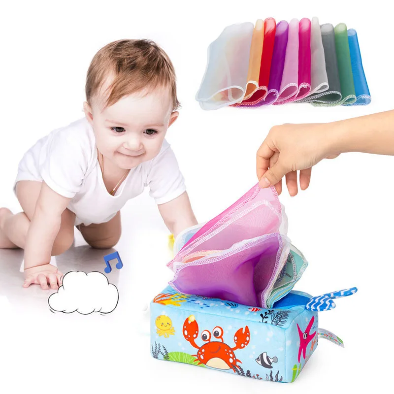 

Baby Montessori Boxes Baby Toys Infant Pull Along Magic Tissue Box Montessori Toy 6-12 Months Development Sensory Toys Baby Game