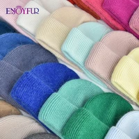 ENJOYFUR Women Winter Angora Hat Thick Warm Three Fold Long Rabbit Hair Wool Knit Hat Womens Fashion High quality Winter hats 2