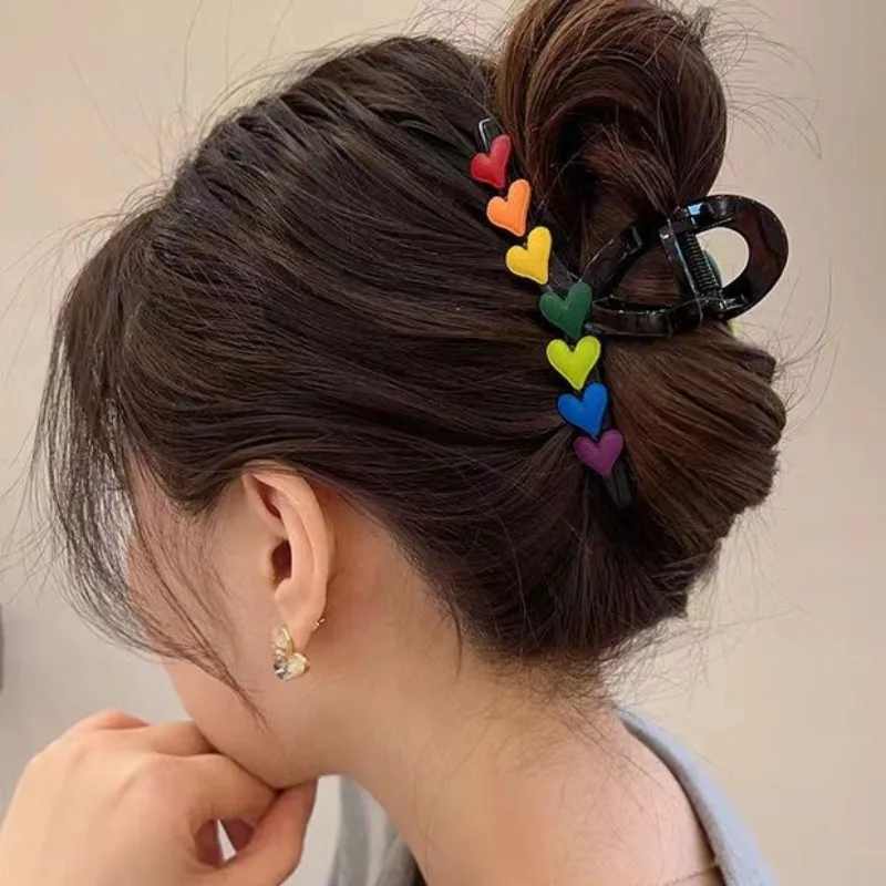 

Colorful Rainbow Love Hair Claw Plastic Clip Cute Big Hairpin Female Head Back Large Korean Headwear Girls Hair Accessories