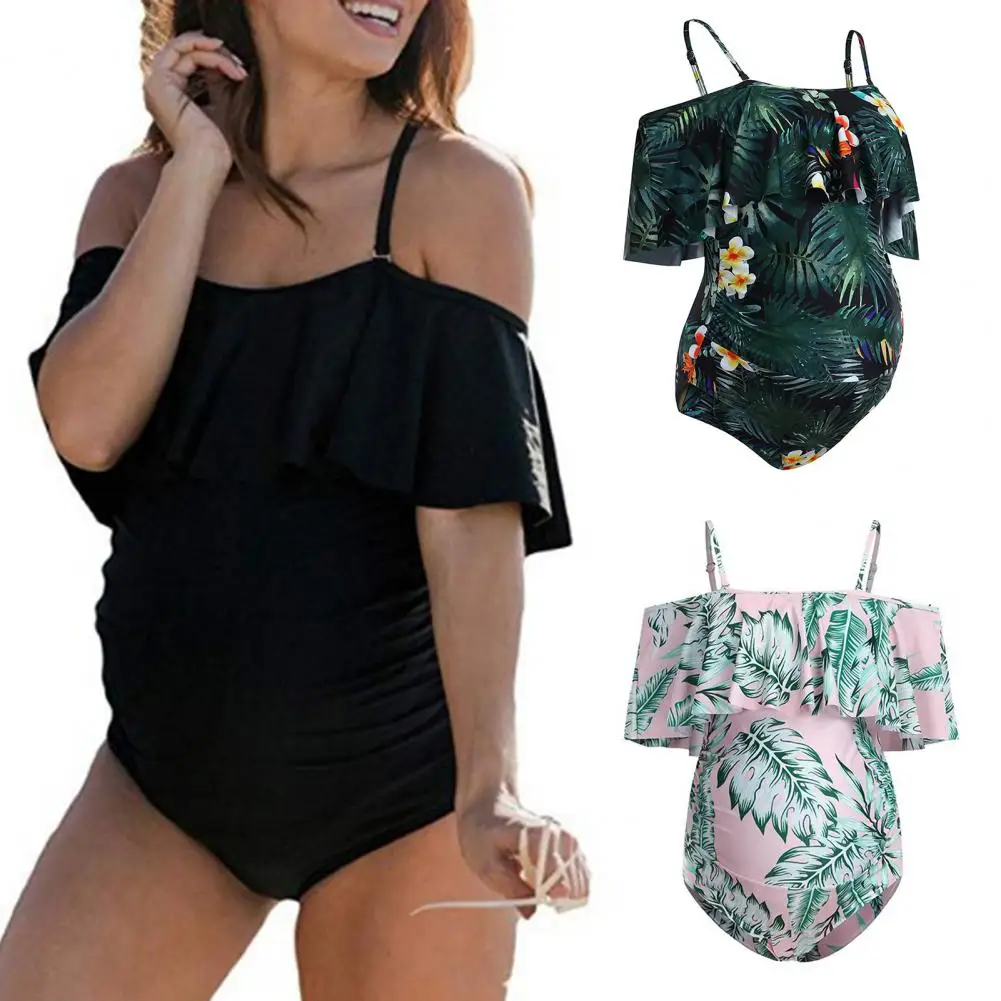 Swimsuit Chic Polyester Short Ruffle Design Maternity Swimwear for Travel Bathing Suit Women Swimwear