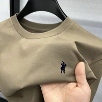 100% pur coton à manches courtes col rond hommes T-shirt vente chaude marque de luxe été exquis poney broderie haut respirant 4
