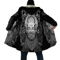 Winter Fashion Mens cloak Mjolnir Odin Tattoo Vegvisir Rune 3D Print Thick Fleece Hooded Coat Unisex Casual Warm Cape coat DP21 1